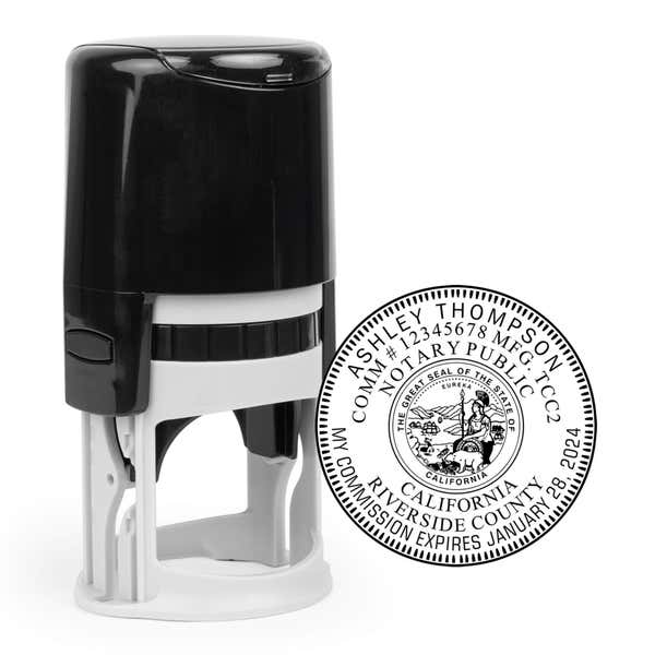 California Round Notary Seal impression and a self-inking stamp