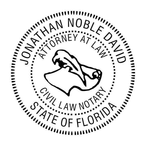 A close-up of the State of Florida Civil Law Notary Stamp