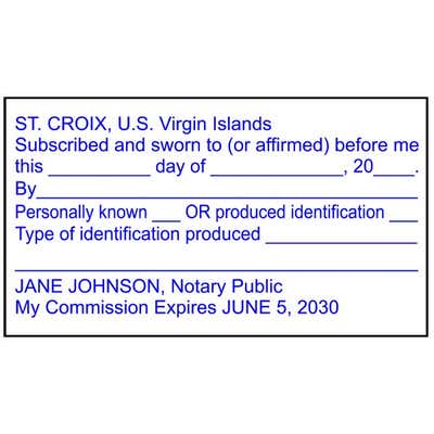 U.S. Virgin Islands JURAT with Identification Notary Stamp - alternate view