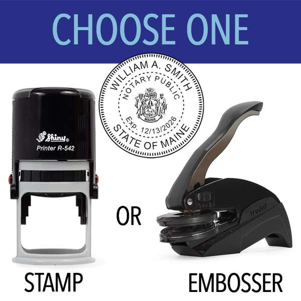 Maine Notary Seal Round with CREST - Choose Stamp or Embosser