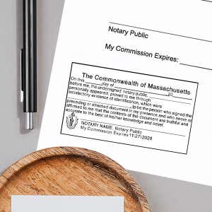 Another example of Massachusetts JURAT Notary Stamp impression on paper