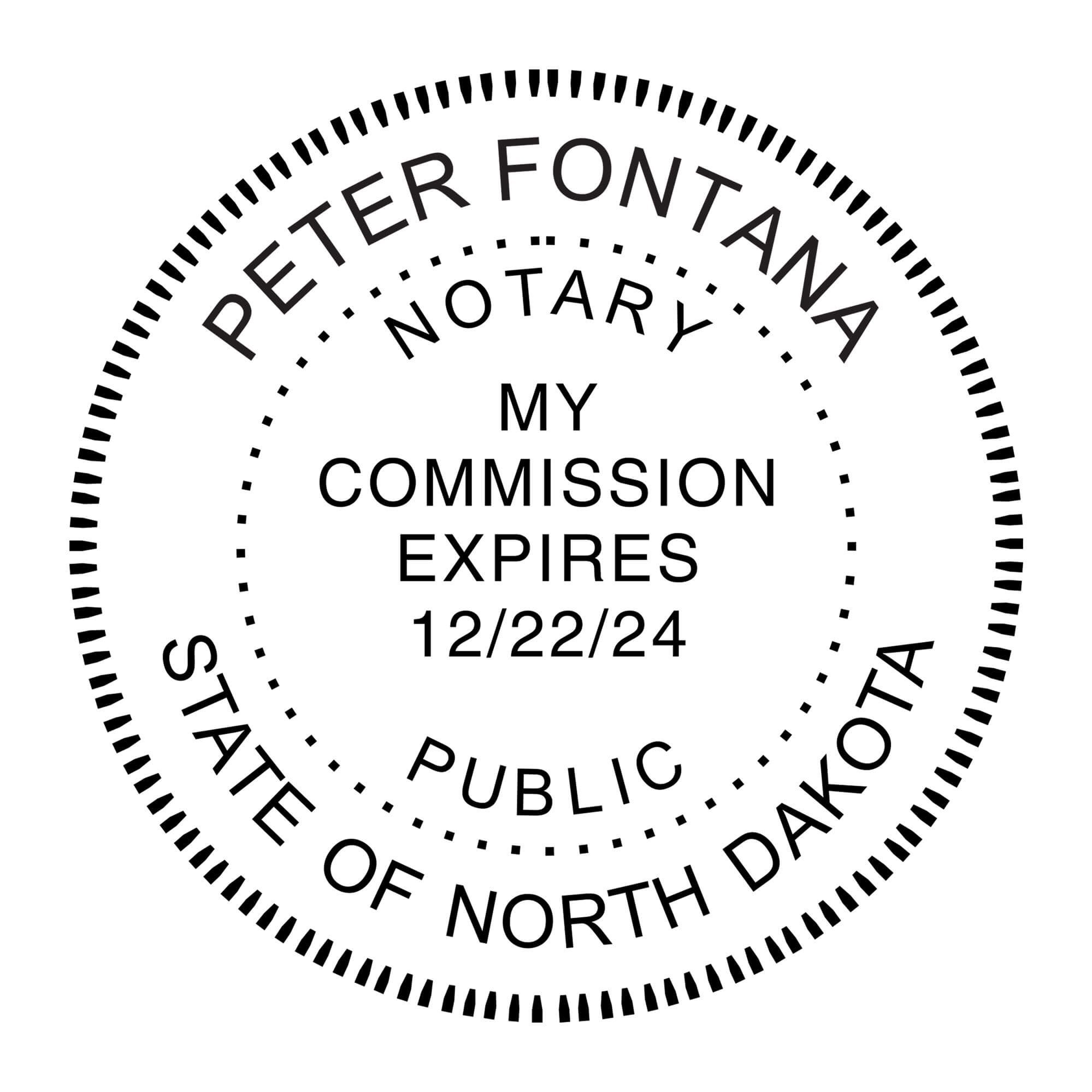 A close-up of the North Dakota Round Notary Stamp