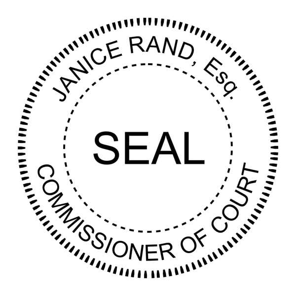 A close-up of Commissioner of the Court Seal