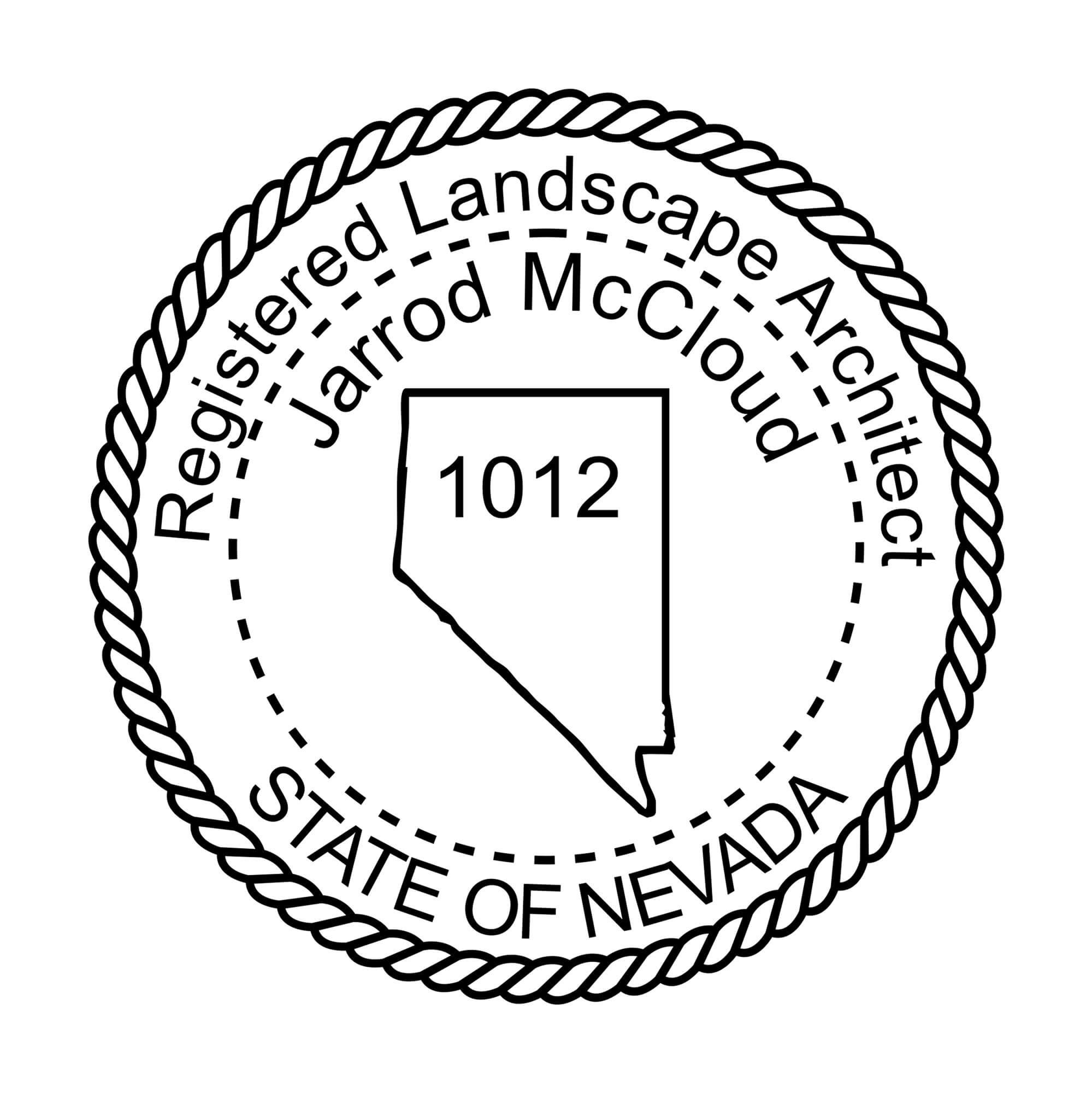 A close-up of the State of Nevada Landscape Architect Seal Stamp