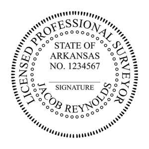 A close-up of the State of Arkansas Land Surveyor Seal