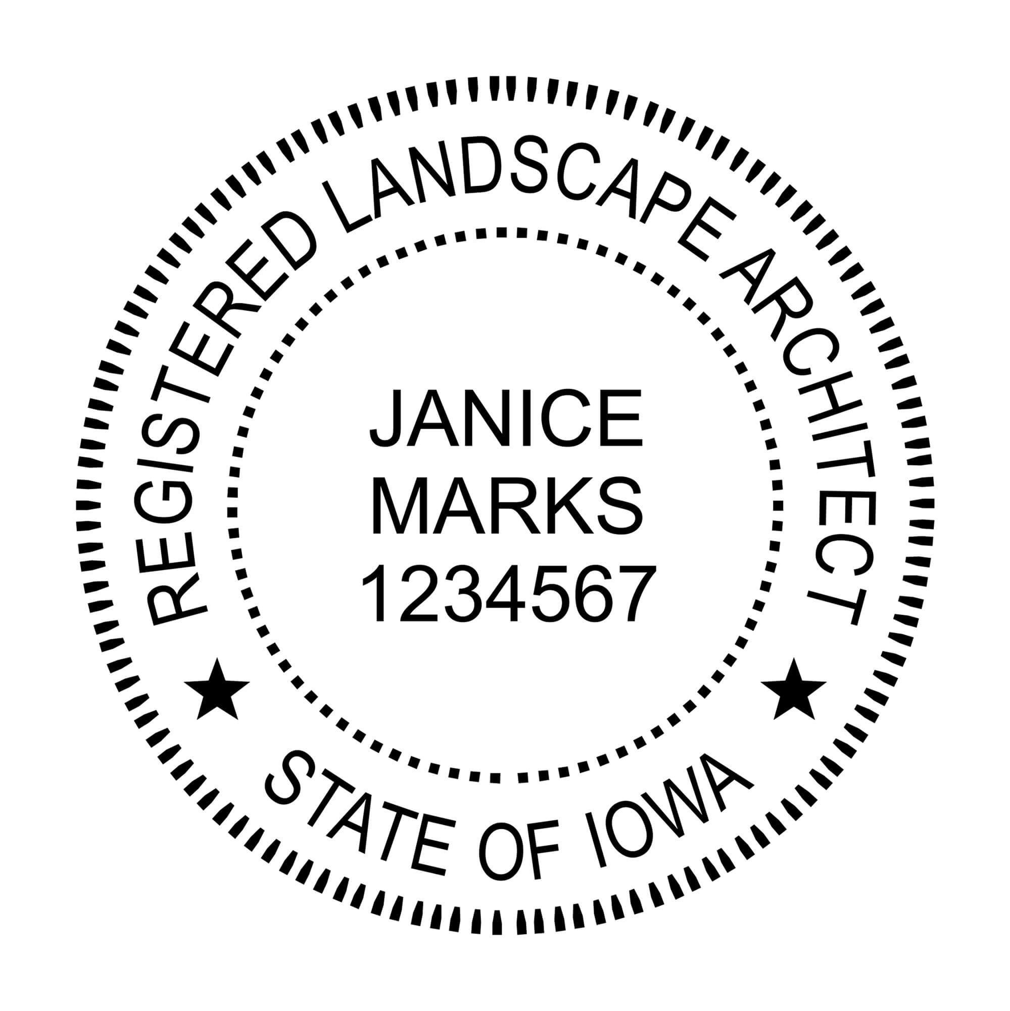 A close-up of the State of Iowa Landscape Architect Seal