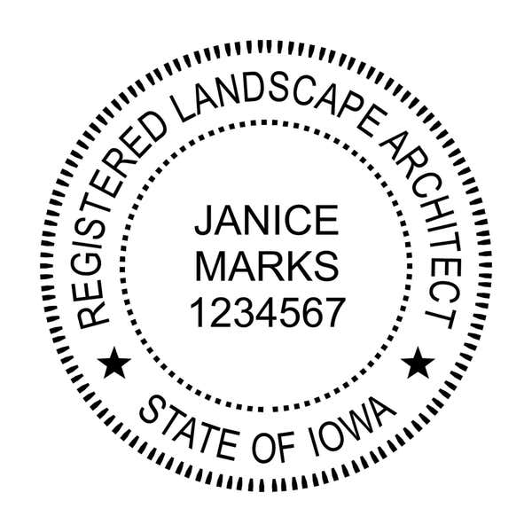 A close-up of the State of Iowa Landscape Architect Seal