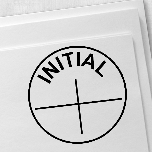 INITIAL Round Cross Rubber Stamp Imprint Example on Paper