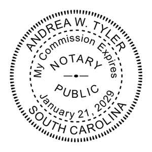 South Carolina notary public stamp with expiration date and circular border design.