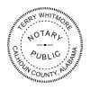 Alabama notary public stamp with circular layout and county and name personalization.