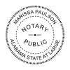 Alabama notary public seal with expiration date, name, and commission number. 