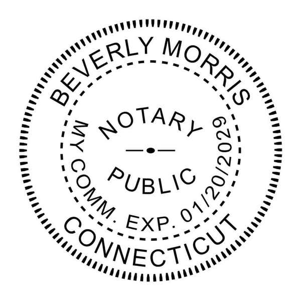 Impression image of the Connecticut Round Notary Stamp with expiration date
