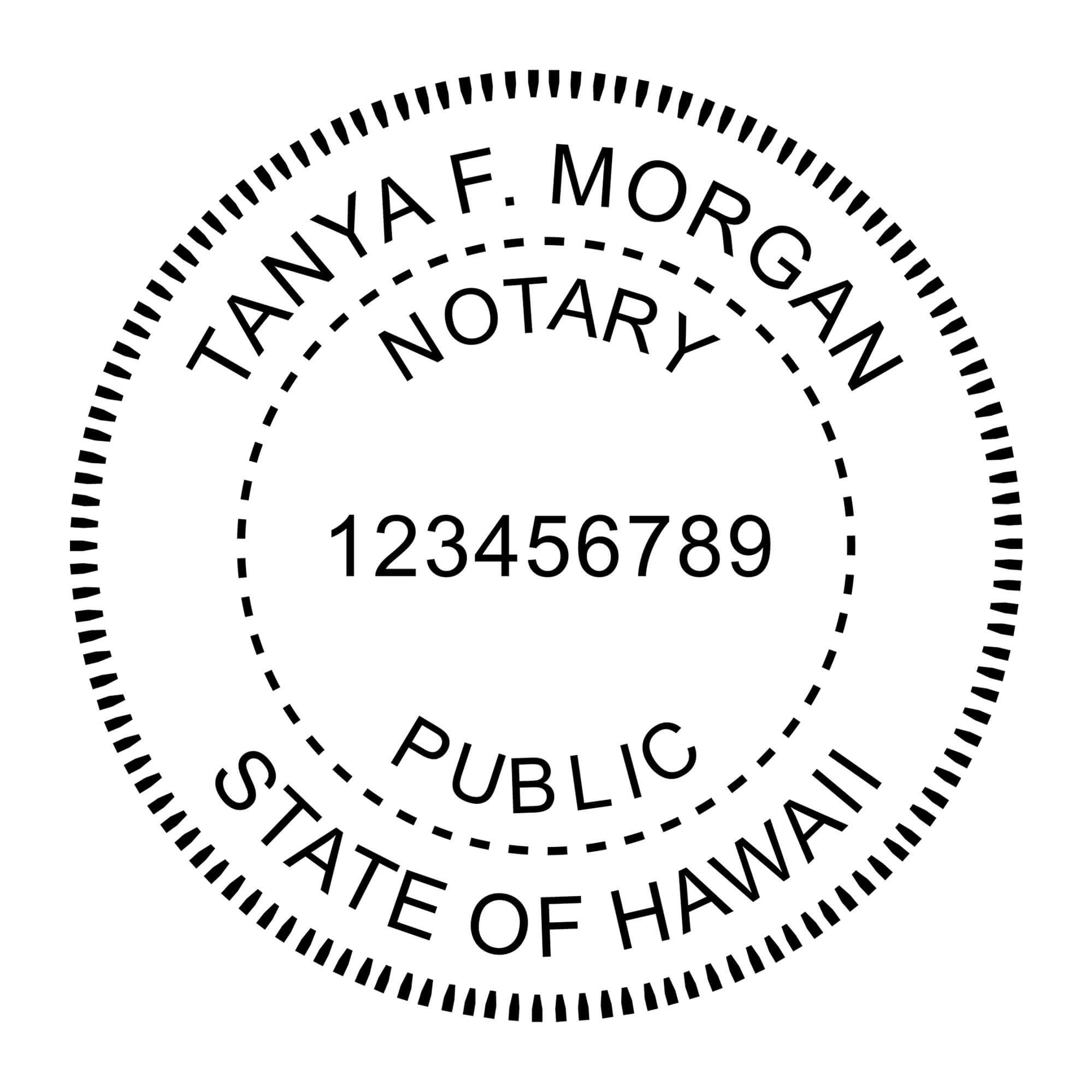A close-up of the Hawaii Round Notary Public Stamp