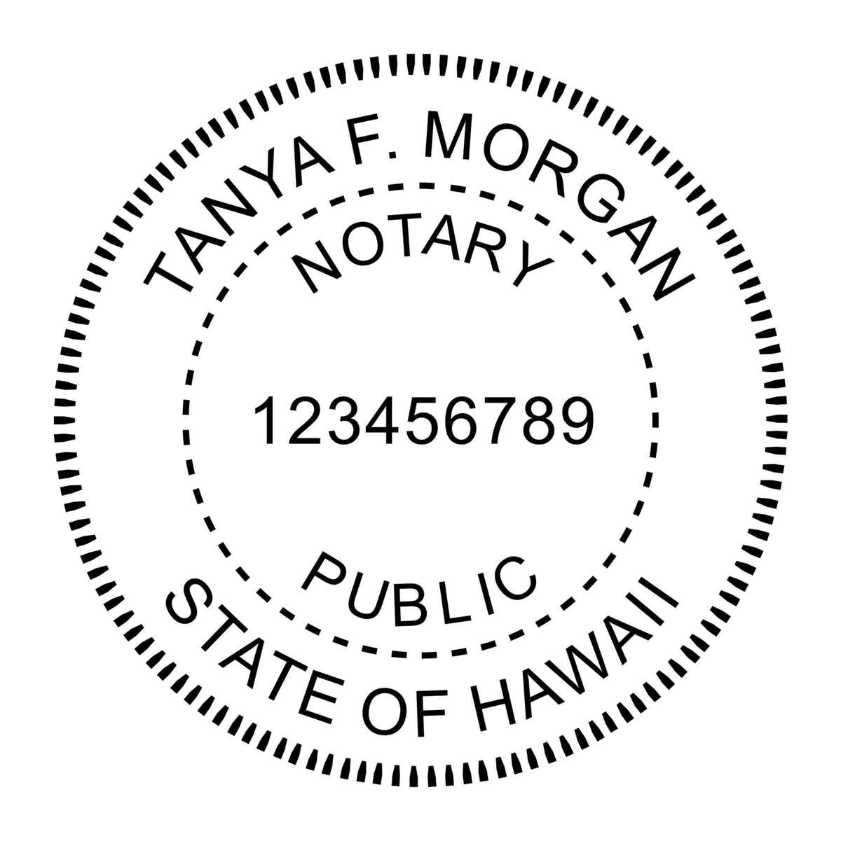 A close-up of the Hawaii Round Notary Public Stamp