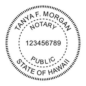 A close-up of the Hawaii Round Notary Public Stamp