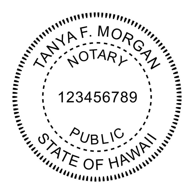 A close-up of the Hawaii Round Notary Public Stamp