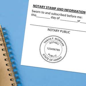 Hawaii Round Notary Public Stamp impression at the bottom of a document with a blue background