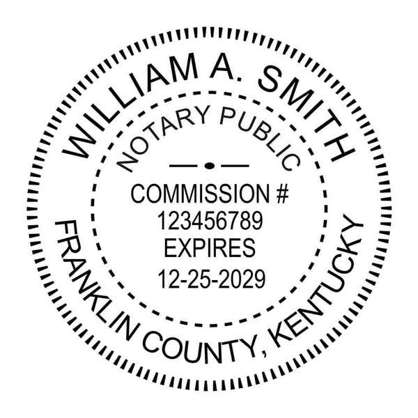Kentucky Round Notary Stamp impression example in black ink