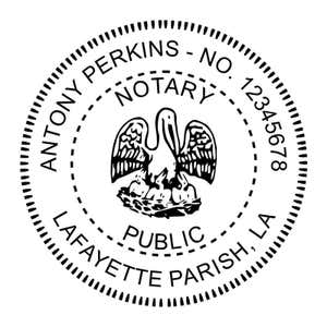 Impression of Louisiana Round Notary Stamp in black ink