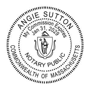 The impression for the Massachusetts Round Notary Stamp measures up to 2 inches in diameter