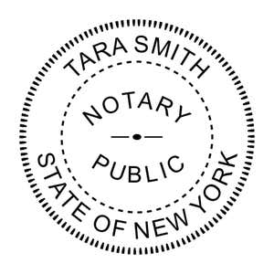 A close-up of the New York Round Notary Stamp