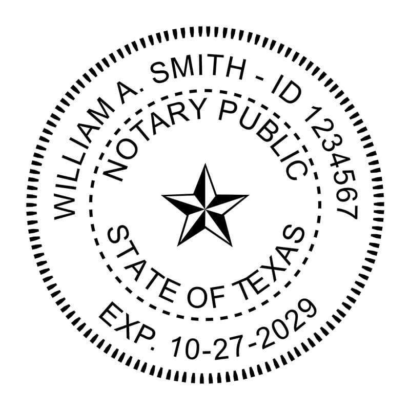 Texas Notary Round Stamp Imprint in black ink
