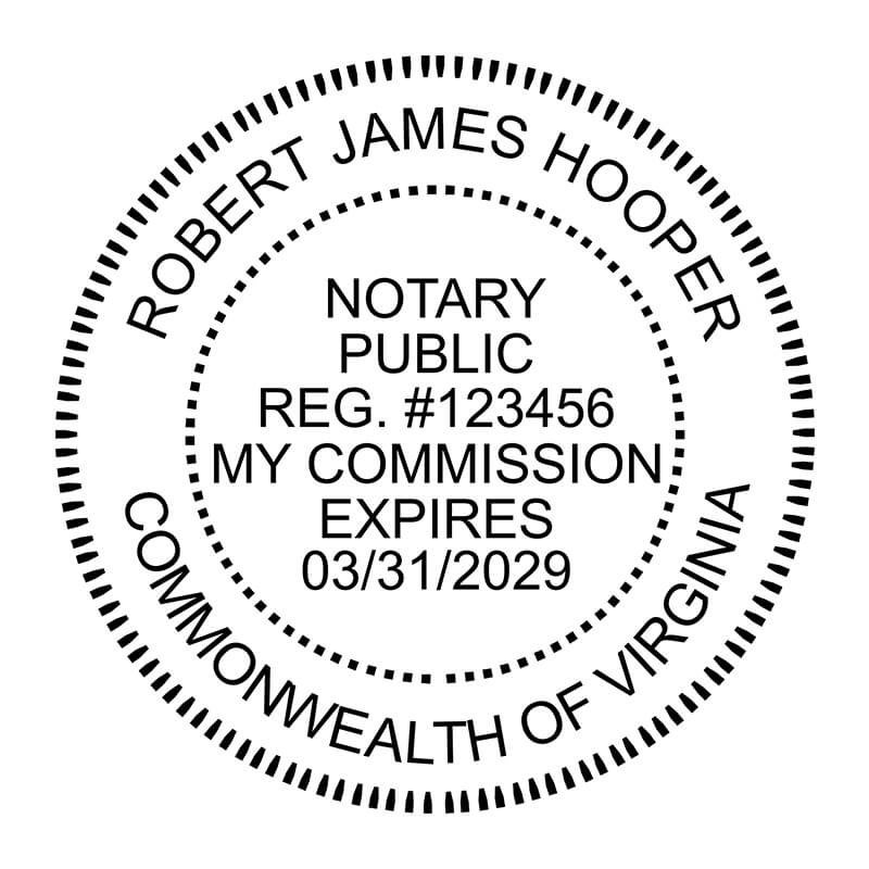Impression image of the Virginia Round Notary Stamp in black ink