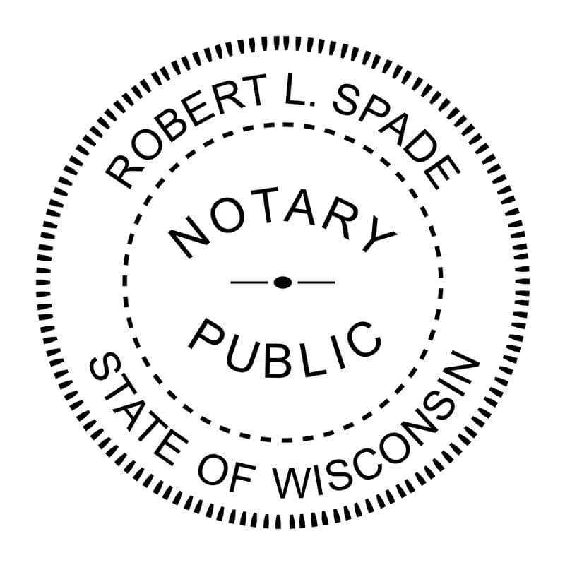 Impression example of Wisconsin Notary Stamp in black ink