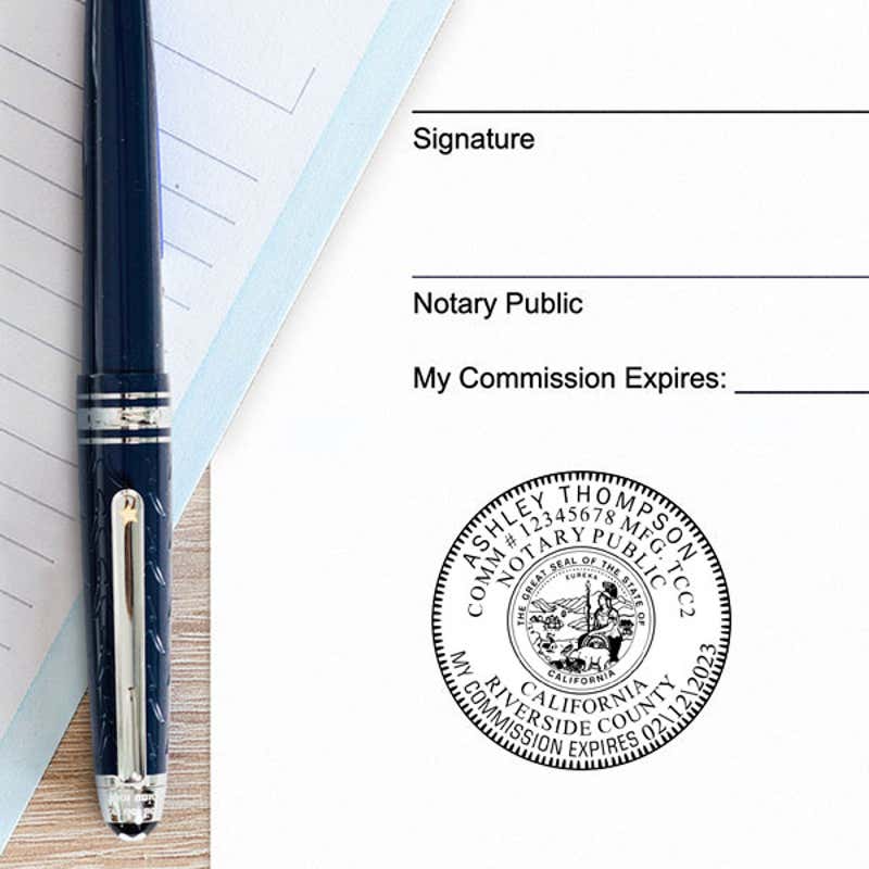 Example of California Notary Pink Stamp - Round Impression on Paper