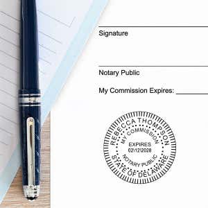 Delaware Notary Pink Stamp - Round Impression Example
