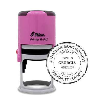Georgia with Expiration Date Pink Round Notary Stamp