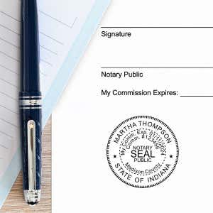 Example of Indiana Notary Pink Stamp - Round Impression on Paper