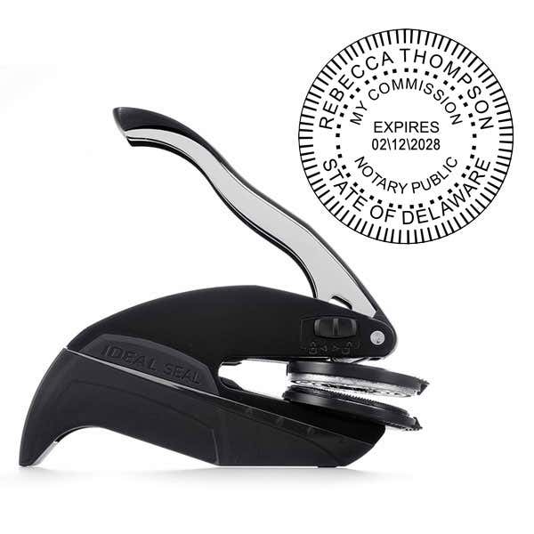 Delaware Notary Public Round Seal Embosser and Impression