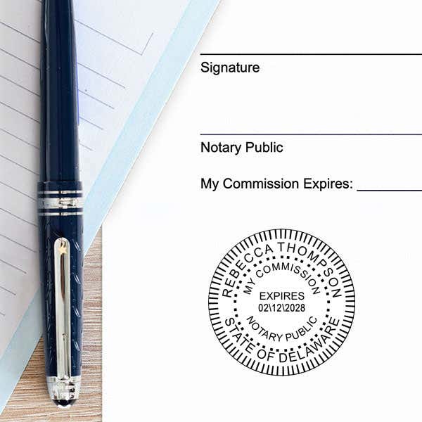 Delaware Notary Pink Seal Embosser - Round Impression on Paper