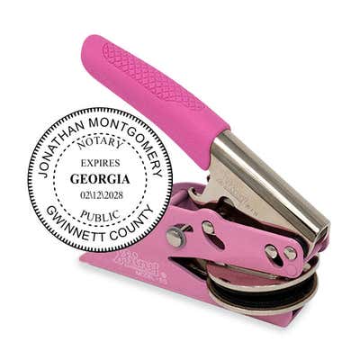 Georgia Notary with Expiration Date Round Pink Seal Embosser