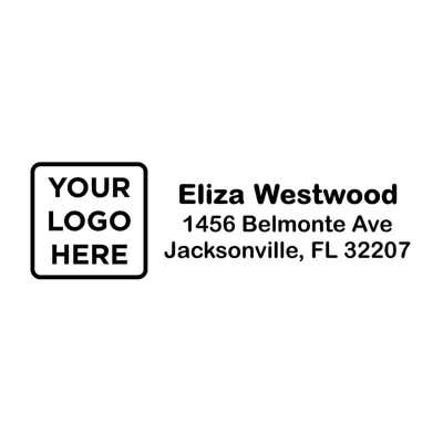 Black and white rectangular  impression example that reads "Your Logo Here" with three lines of text to the right of it 