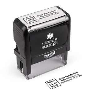 Trodat Printy 4914 custom stamp with preview imprint that includes a placeholder for a business logo and mailing address