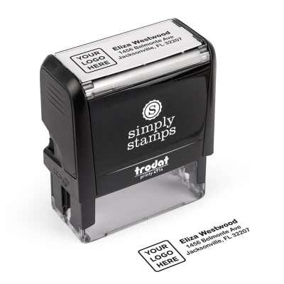 Custom 3 Line Rectangle Logo Stamp with Logo On Side - alternate view