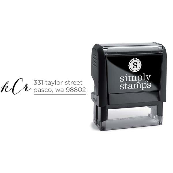 Courtney Script Monogram Address Stamp Body and Design