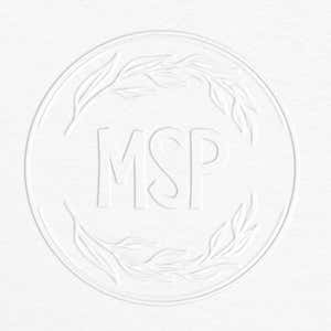 Personalized initials floral wreath book embosser impression on grey paper