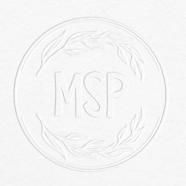 Personalized initials floral wreath book embosser impression on grey paper