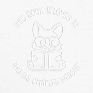 Cute fox personalized book embosser impression on grey paper