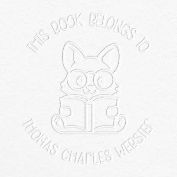 Cute fox personalized book embosser impression on grey paper