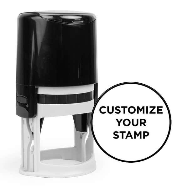 Round custom logo stamp for personalizing documents, featuring a sample "Your Logo Here" design; perfect for business branding and custom stamps.