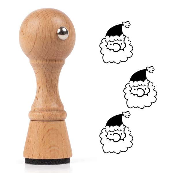 Round European Hand Stamp with Santa Face Impression (on White)