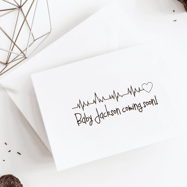 Heartbeat Custom Name Baby Announcement Craft Stamp Imprint Example