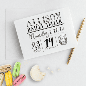 Custom Owl Baby Announcement Craft Stamp Imprint Example