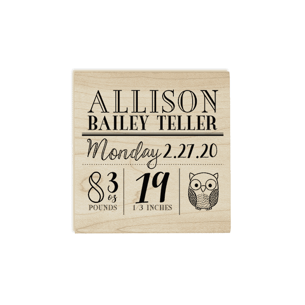Custom Owl Baby Announcement Craft Stamp Body and Design