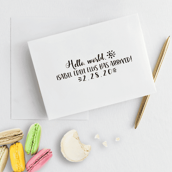 Custom Hello World Baby Announcement Craft Stamp Imprint Example
