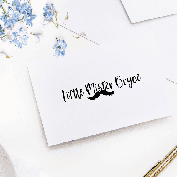 Custom "Little Mister" Mustache Craft Stamp Imprint Example